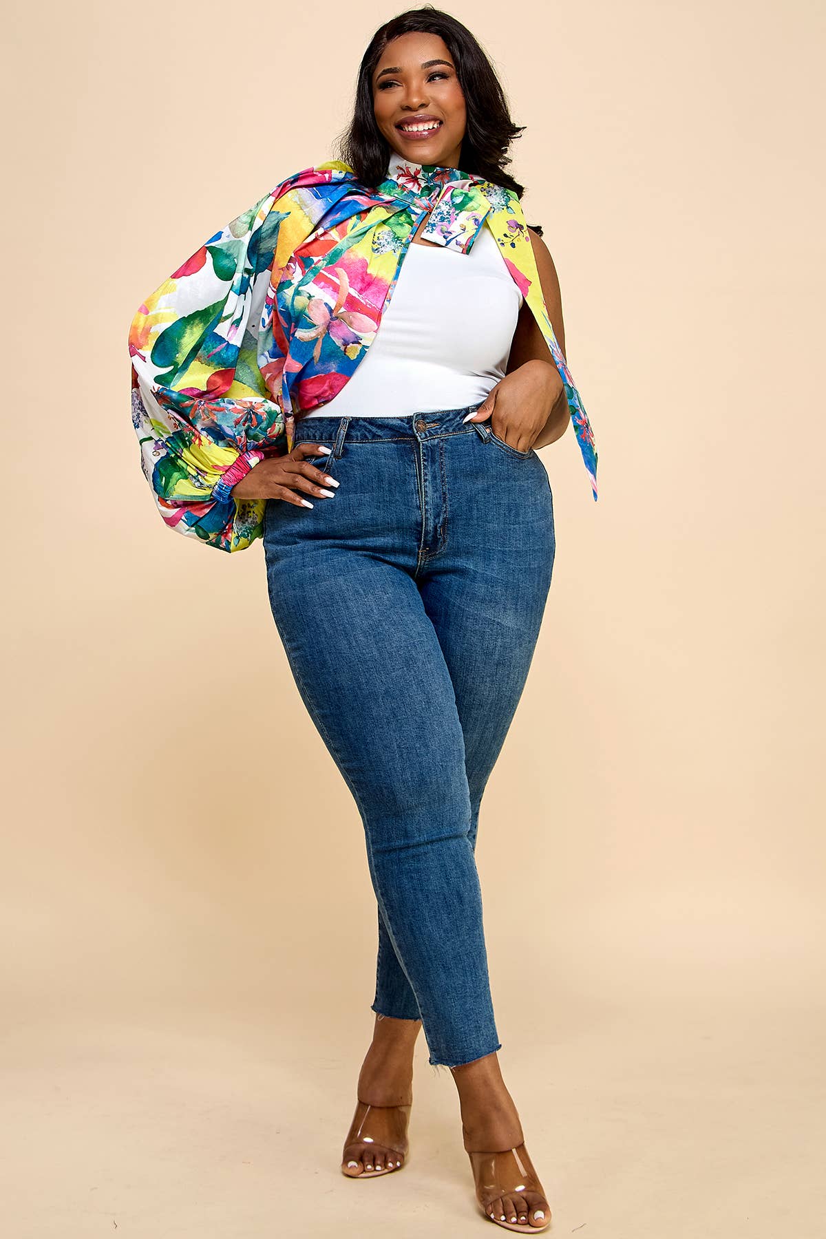 G179 PLUS Blousetop met hoge hals en één ballon en lange mouwen voor groothandel op Faire5