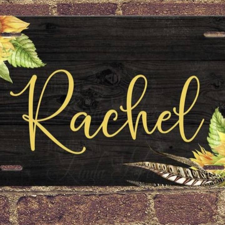 Wood Sunflower Monogram License Plate for wholesale by Lil Grace Boutique