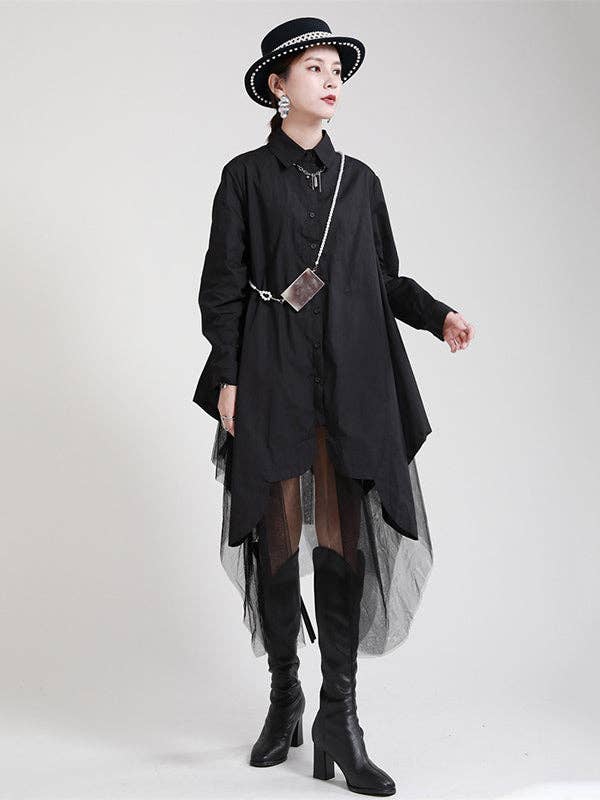 UZ Wholesale Store - Wholesale Dress - Women's - Urban Loose Split-Joint Lapel Long Sleeves Midi Dress4