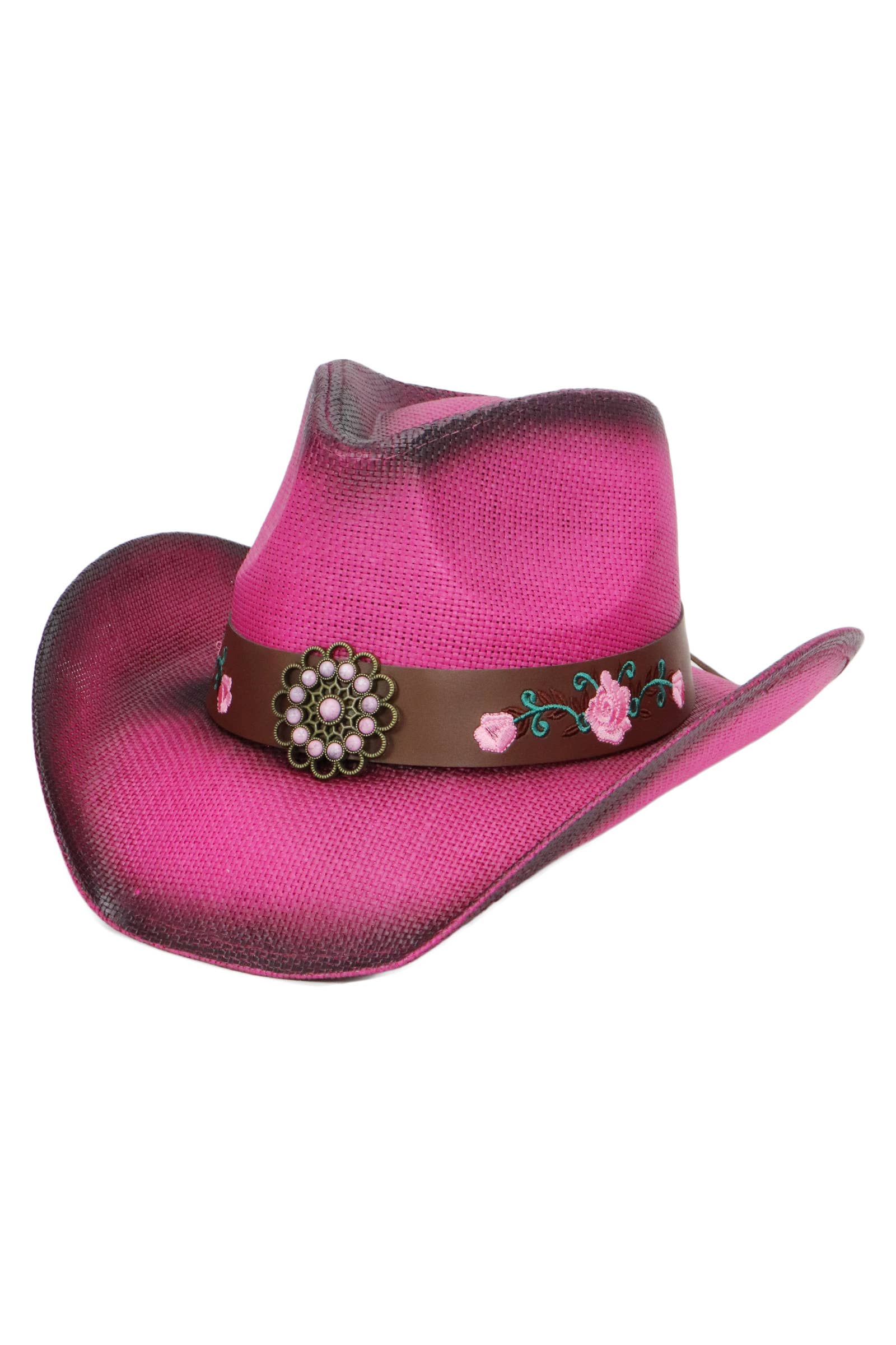 Cap Zone – wholesale Cowboyhatt - Dam – Rosa Ros Concho Bälte Ombre Strå Cowboyhatt14
