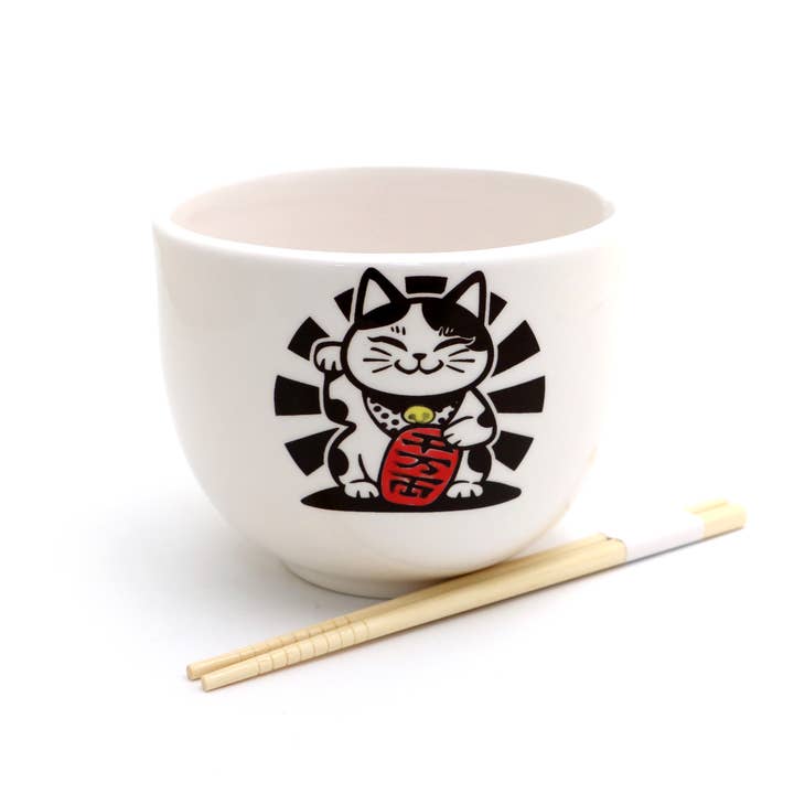 Lenny Mud - Wholesale Bowl - Good Luck Cat chopstick bowl, noodle bowl, w/ chopsticks