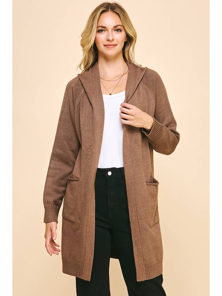 PINCH - Wholesale Cardigan - Women's - HOODED SWEATER CARDIGAN - BROWN