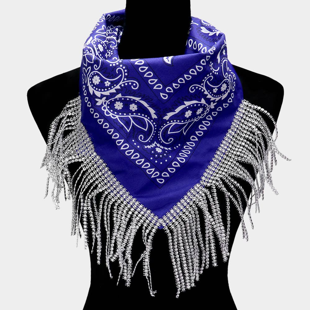 Sensibling Corp. – wholesale Scarf – Women's – Rhinestone Like Fringe Cowgirl Bandana Scarf0