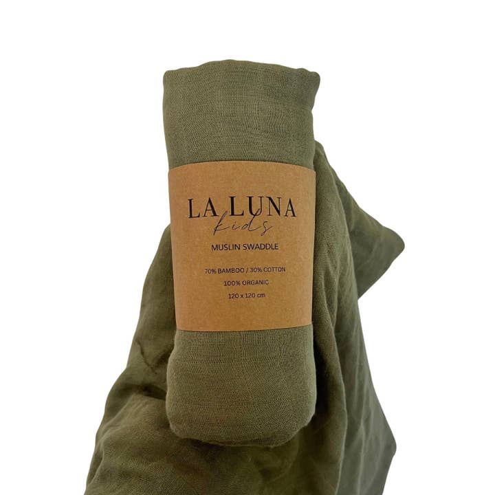 Olive Swaddle for wholesale by La Luna Kids