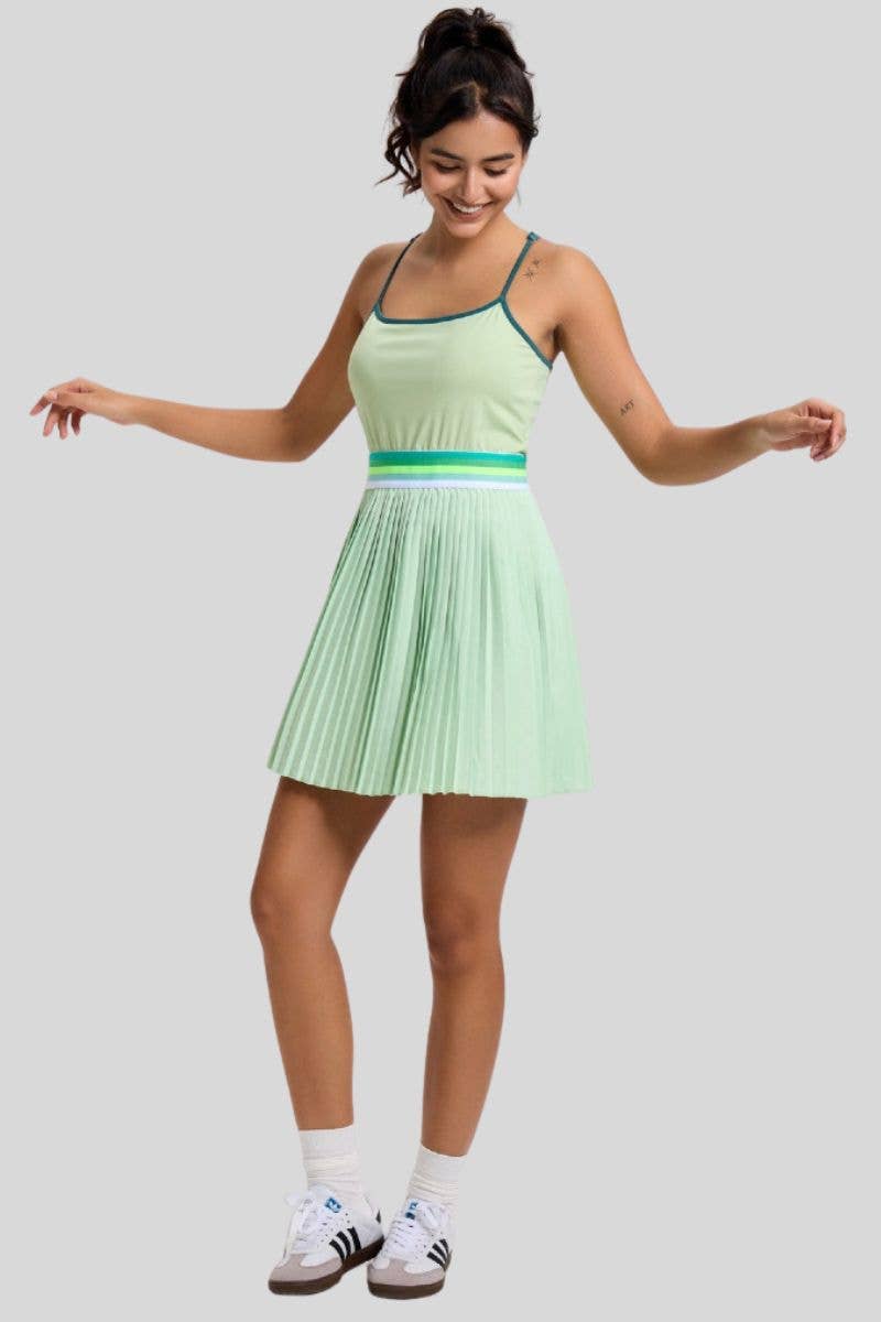 Light Green Tennis badminton quick-drying pleated dress with bra suspend for wholesale on Faire6