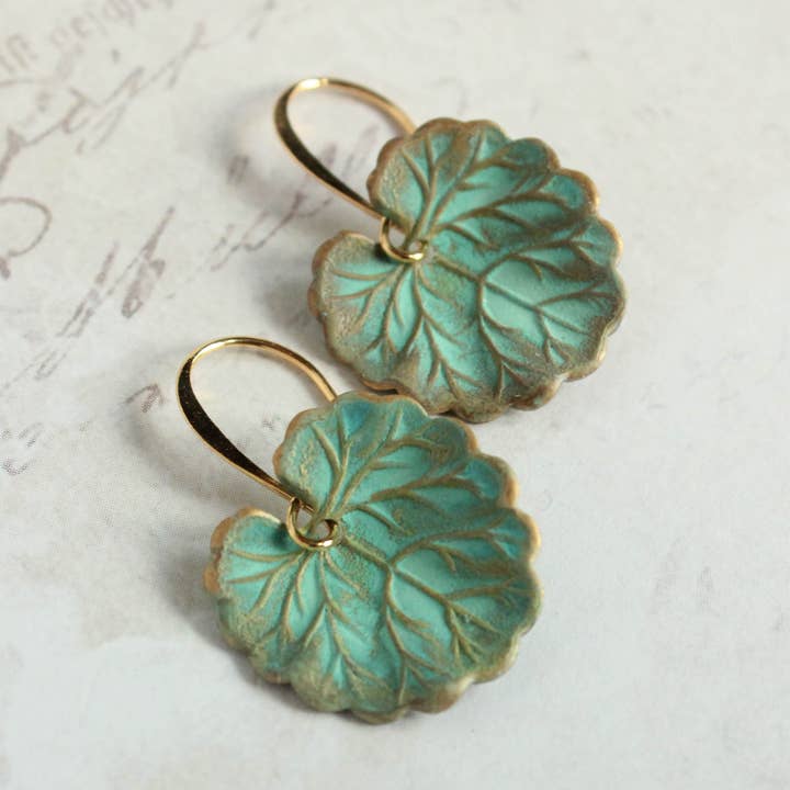 Lily Pad Earrings - Verdigris Patina for wholesale by A Pocket of Posies