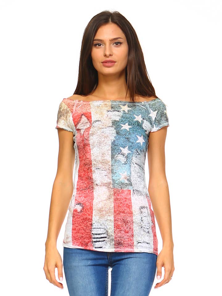 Patriotic Red, White and Blue Distressed burnout tee for wholesale by Urban X Apparel