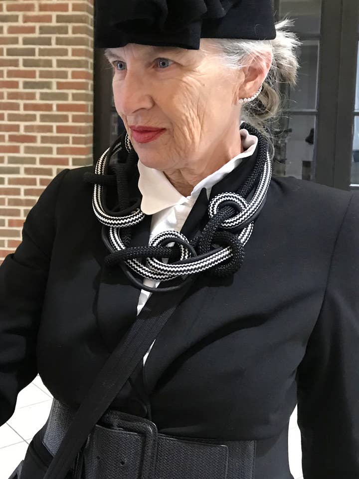 JOY: Black & White Graphic Knotted Rope Necklace for wholesale by Alter Ego Designs