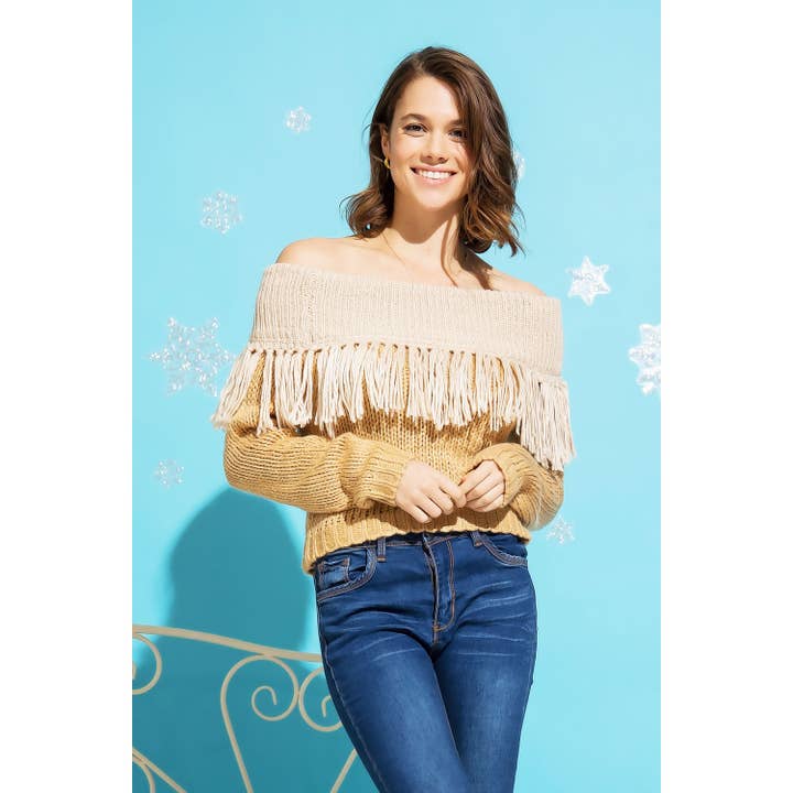 Sweet Generis - Vente Pull en maille – femme - PULL EN MAILLE ÉPAISSE À FRANGES ET ÉPAULES DÉNUDÉES8