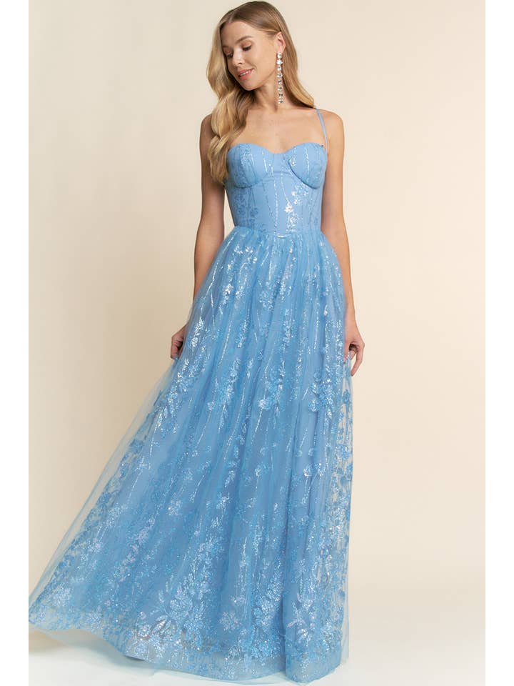 Maniju - Wholesale Gown - Women's - Glitter Maxi Dress With Lace Up Back Detail