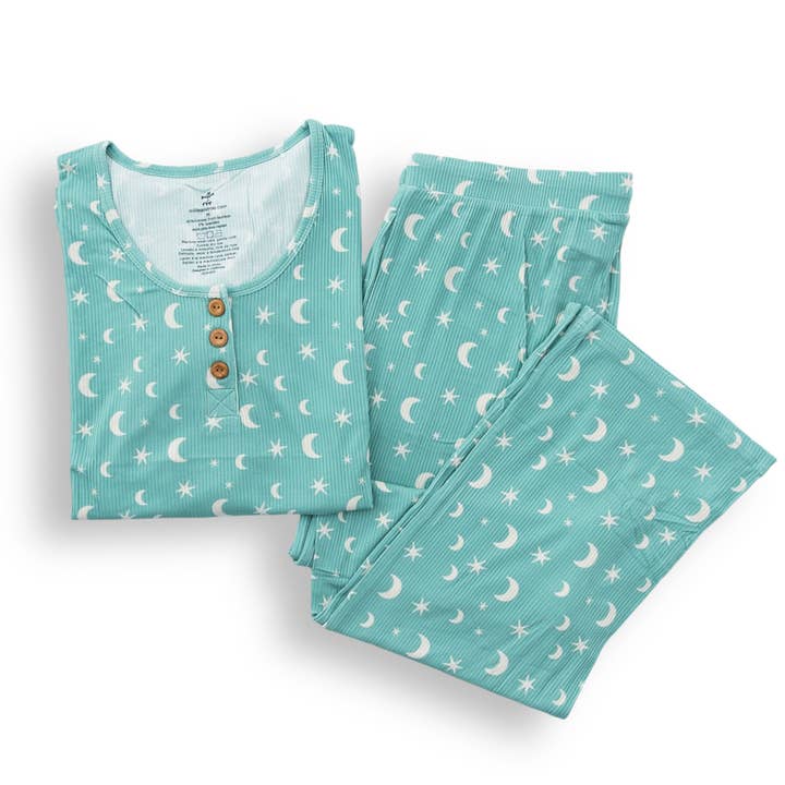 WOMANS PAJAMA SET- Moon + Stars Ribbed for wholesale by millie + roo LLC