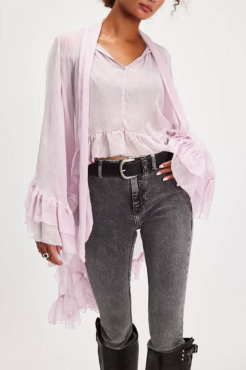 Rosa Clothing - Wholesale Blouse - Women's - billowy ruffle sheer top flowy Full Sleeve Frill Top13