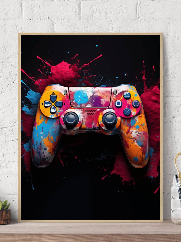 Impression murale sur toile avec éclaboussures de peinture pour manette Playstation pour la vente par Arttique - Artistry Canvas Prints