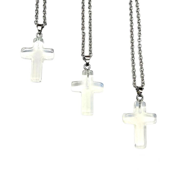 MergingMetals - Wholesale Pendant/Charm Necklace - Gemstone Cross Necklace - Opalite