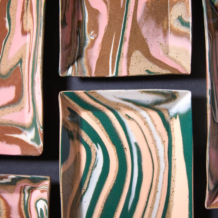 Small Rectangular Dish - Orange and Green Pattern for wholesale by Messy Jessy Ceramics