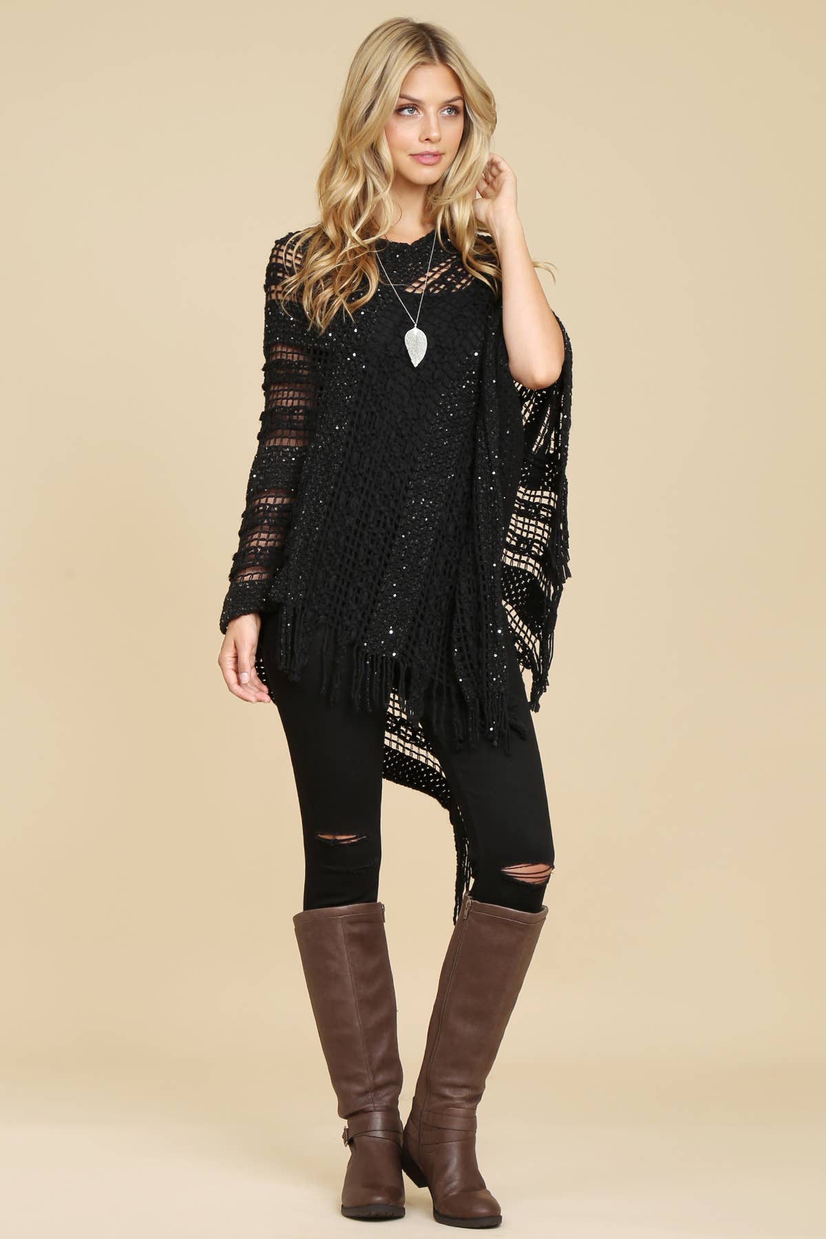 MYS Wholesale Inc - Wholesale Poncho - Women's - Crochet Native Pattern Breezy Poncho11