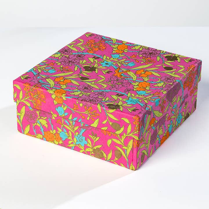 Globe Enterprise – wholesale Gift box – Pink Floral Vine Handmade Paper Gift Box Set1