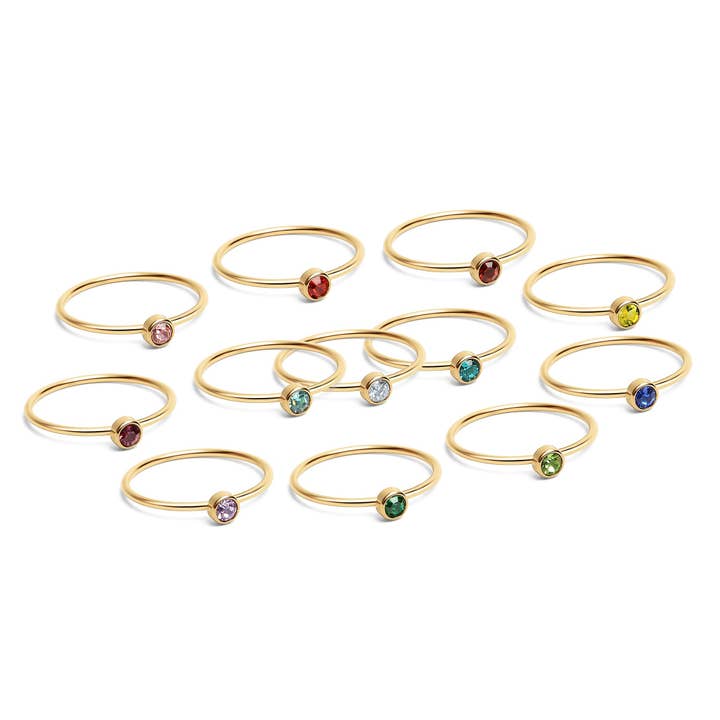 WJW - Wholesale Single Stone/Solitaire Ring - 18K Gold PVD Birthstone Stacking Ring (Midi/Size 3)1