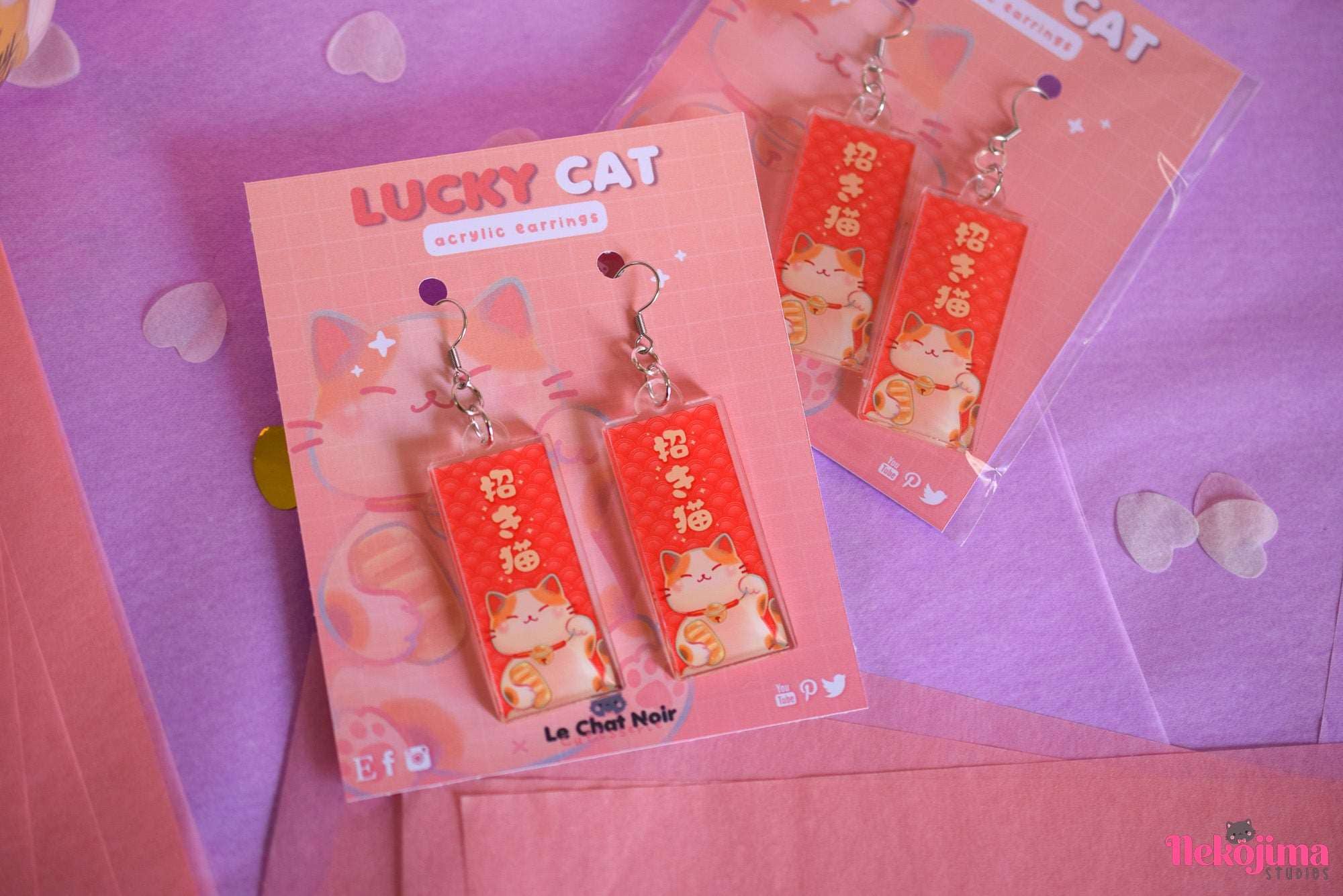 Nekojima Studios - Wholesale Dangle Earrings - Kawaii Acrylic Earrings Bob the Lucky Cat6