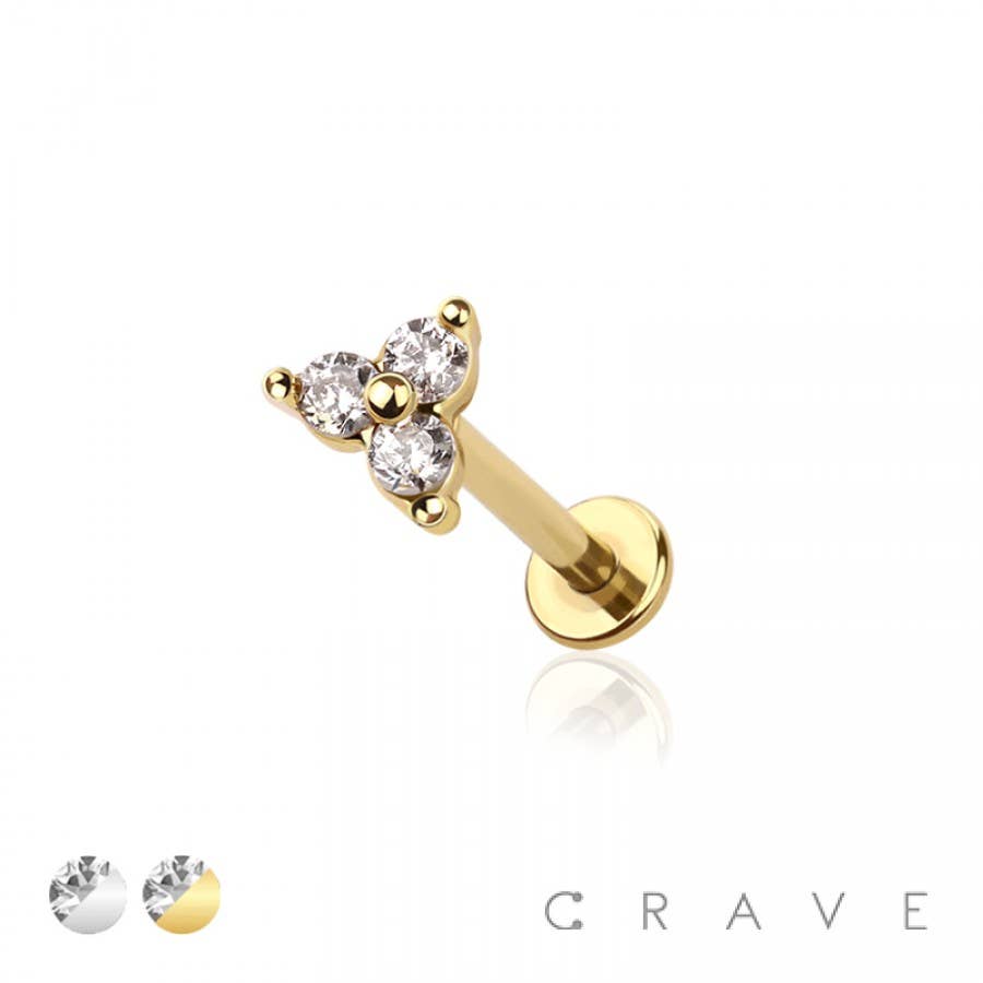 CRAVE - Vente Clous d'oreille - TRIPLE CZ GRIFFE HAUT 316L ACIER CHIRURGICAL SANS FILETAGE (PUSH IN)5