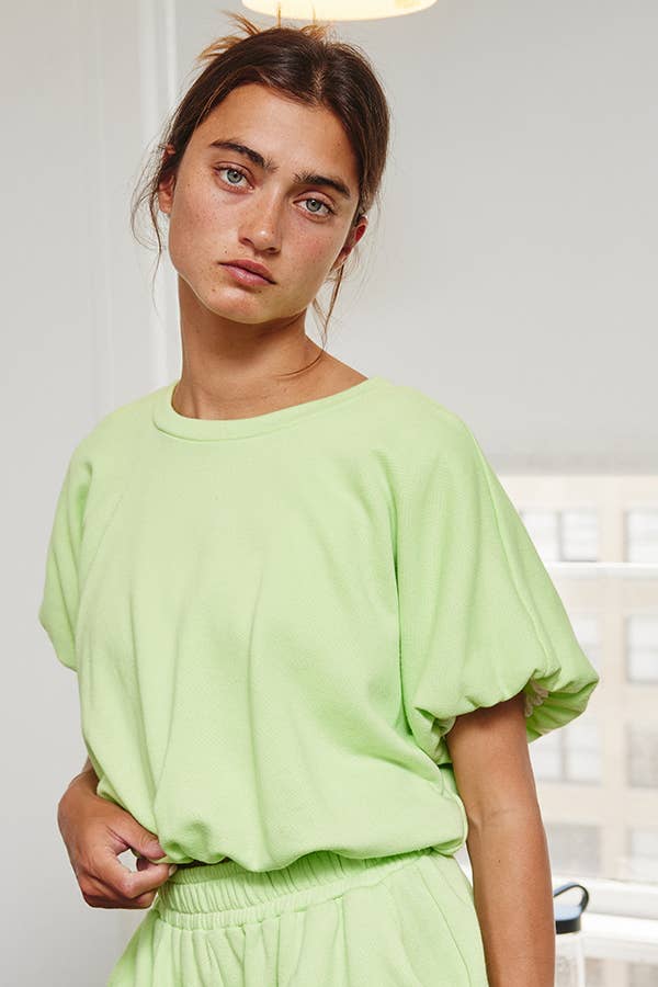 BUCKETLIST INC – wholesale Knit top – Women's – T2304 Bubble Hem & Sleeve Terry Crop Top33