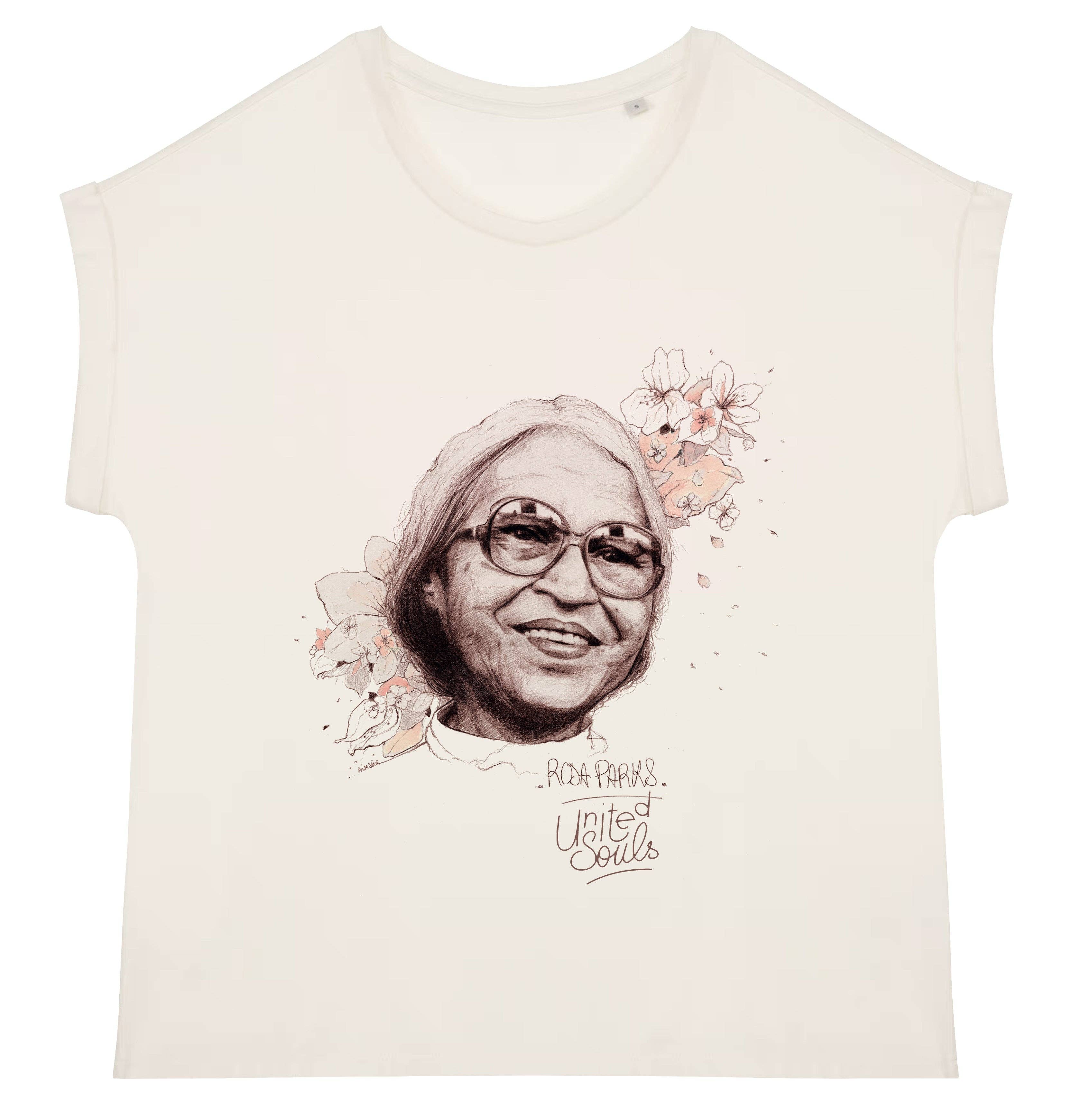 UNITED SOULS – wholesale Screen printed t-shirt – Women′s – Rosa Parks I Women's T-shirt with Turn-Up Sleeves0