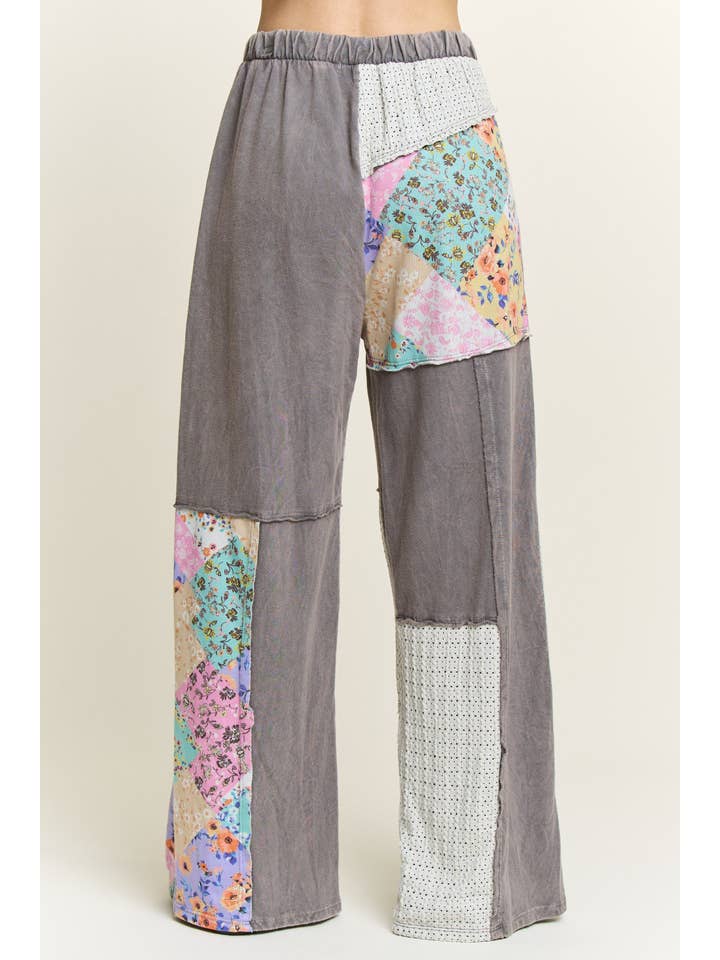 J.Her - Wholesale Pants - Women's - Mineral Washed Floral WaveKnit Jacquard Boho Pants HP610632