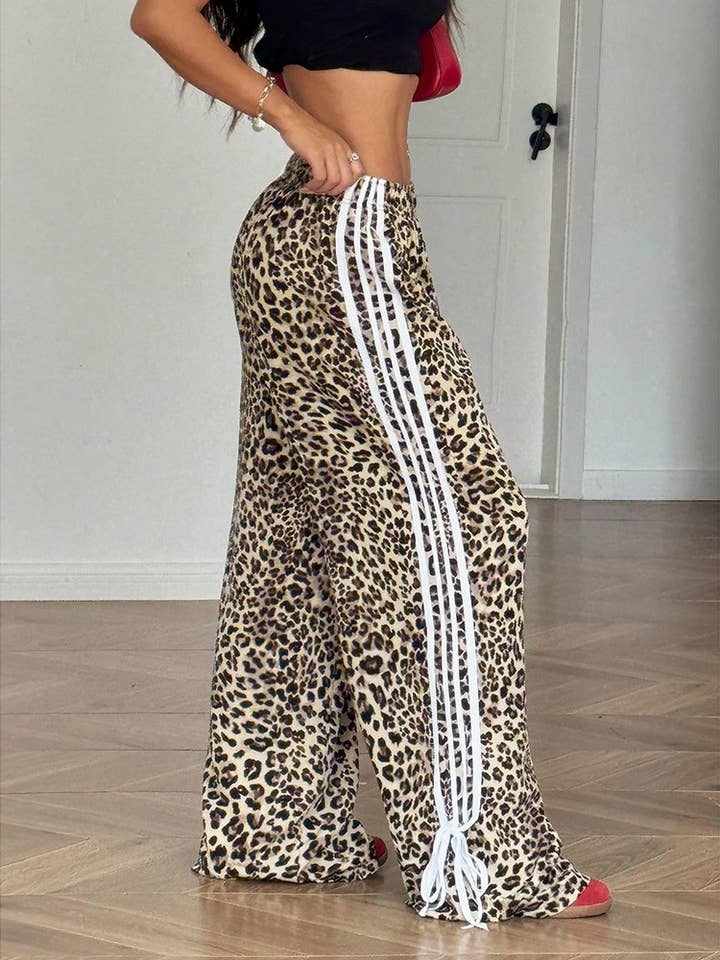 Rosa Clothing - Wholesale Pants - Women's - Cheetah print bow tie detail trousers