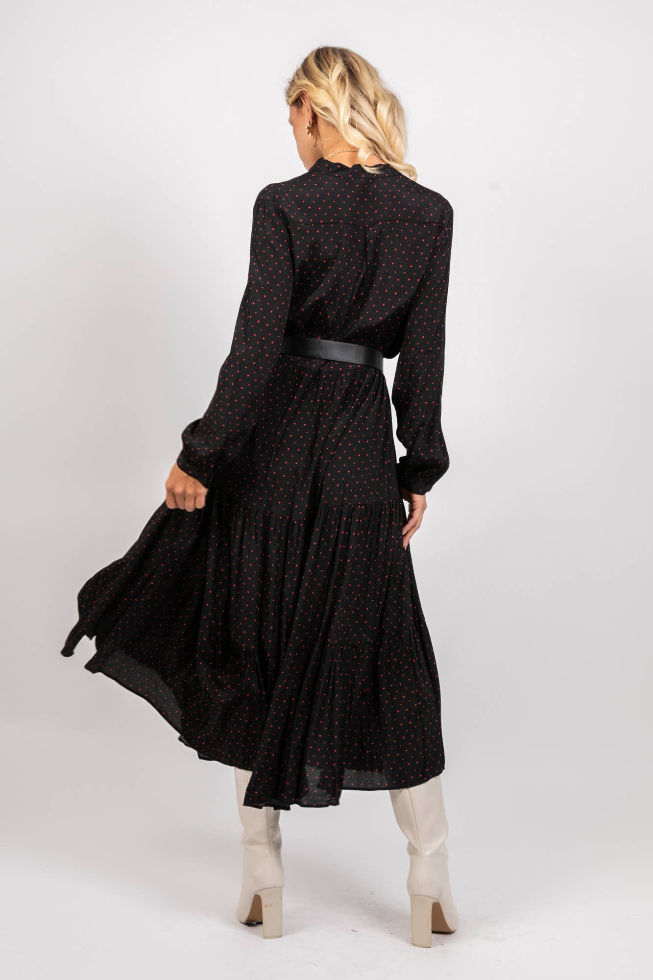 Black Long printed shirt dress, faded style, flared cut for wholesale on Faire2