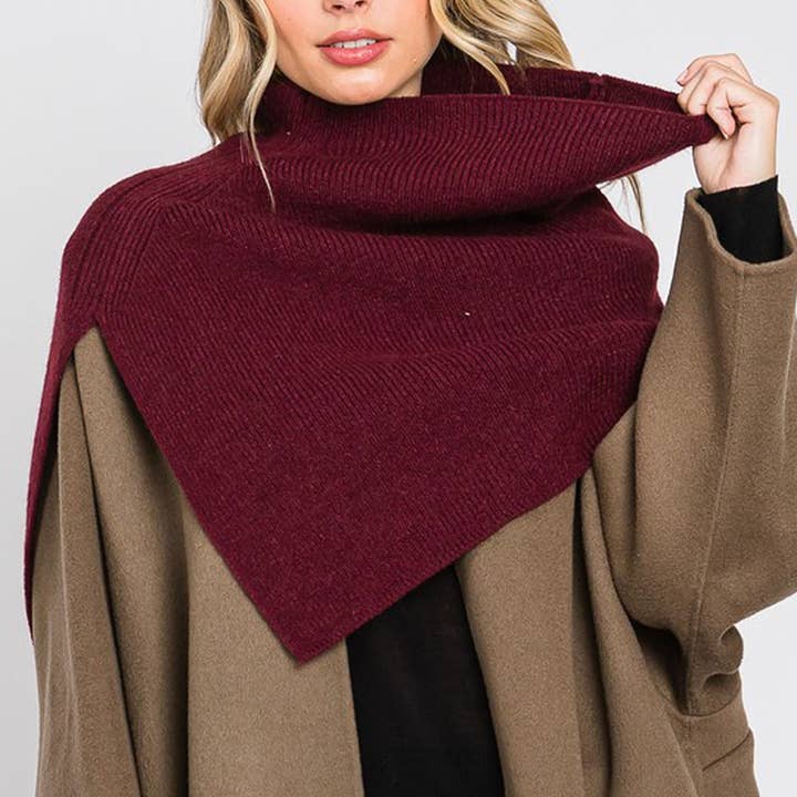 Knit Elegant Turtleneck Slit Shawl for wholesale by 3AM BY H&D ACCESSORIES