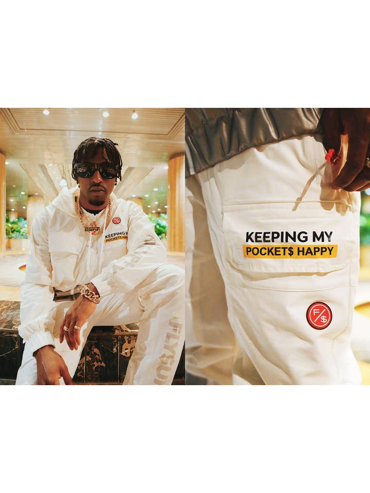 White Happy Pockets Windbreaker Zip-Up Jacket (White) for wholesale on Faire25