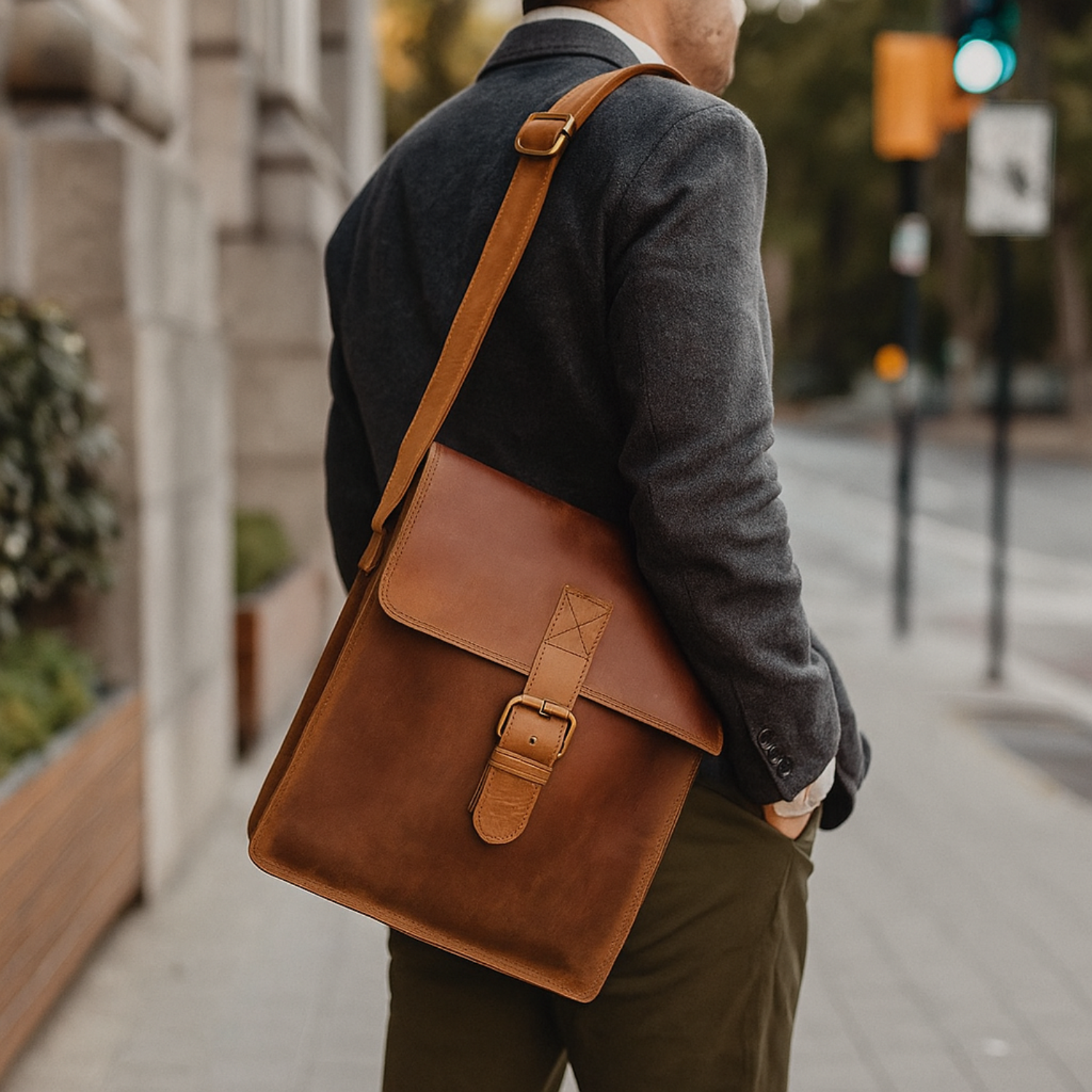 Hides - Venta al por mayor Maletín - Hombre - Bolso de cuero marrón silla minimalista tipo bandolera Montreal12