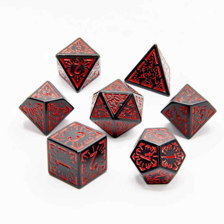 Bloodfire Ray | Acrylic Dice | 7 Piece Set for wholesale by Tabletop Dominion Limited