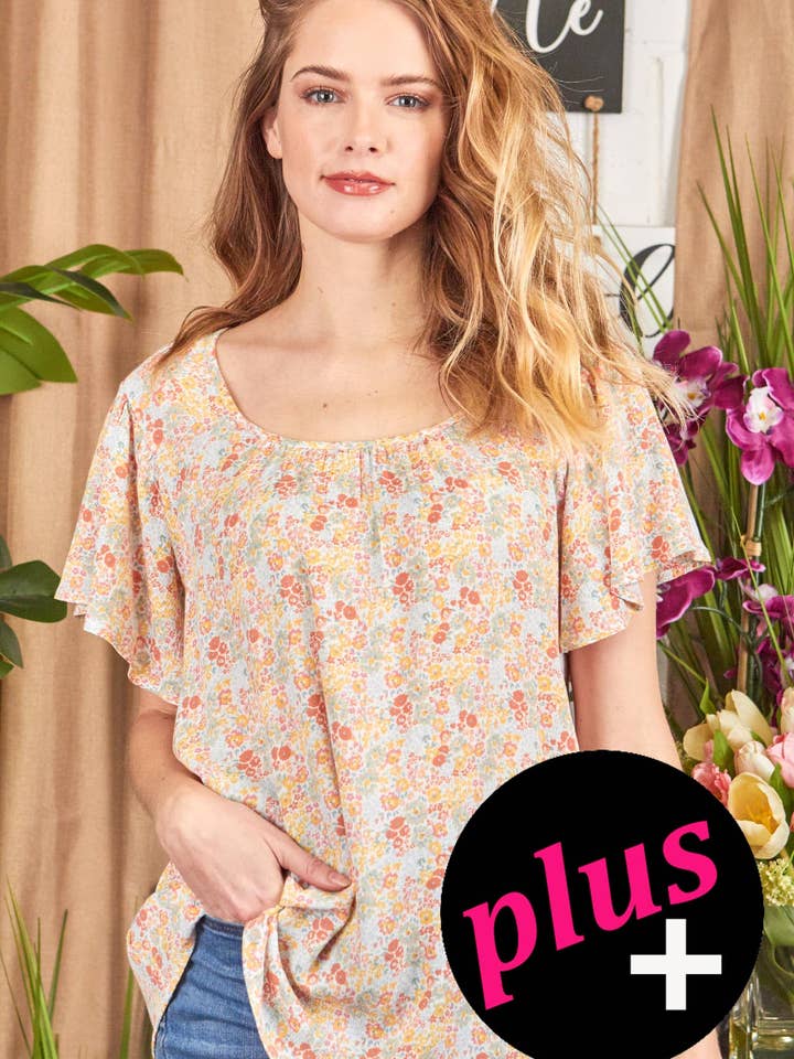 Top tissé à manches courtes à imprimé fleuri P18022 pour la vente par P.S Kate