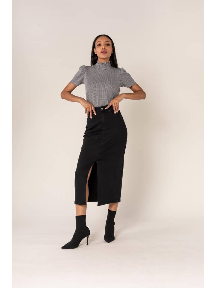 Nina Carter - Wholesale Skirt - Women's - Nina Carter denim jean long skirt with front split front P21511