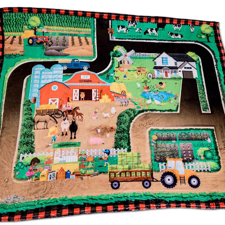 Couverture d'apprentissage pour tout-petits, animaux de la ferme, plantes, noms, chiffres pour la vente par Birdy Boutique LLC.