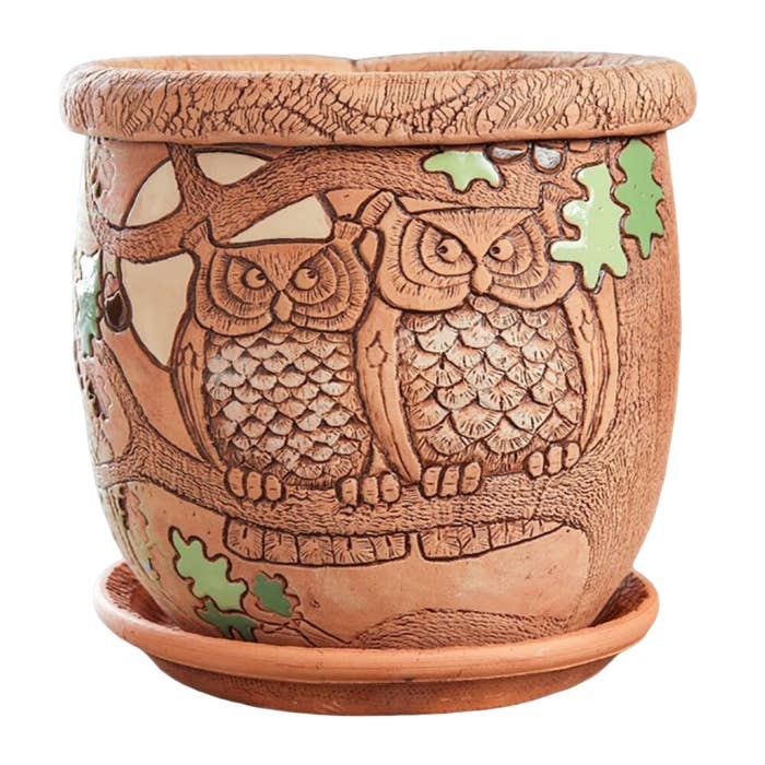 STP - Wholesale Plant Pot - Owls Ceramic Planter with Drainage Hole and Saucer