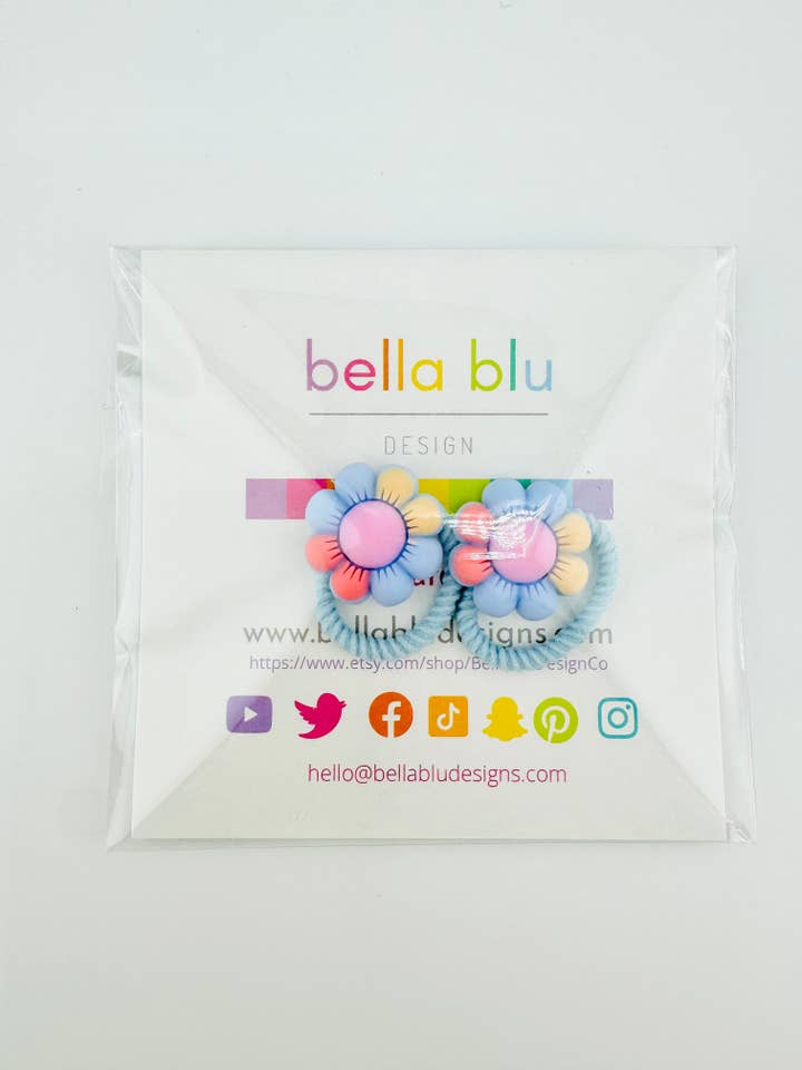 Light blue flower hair ties for wholesale by Bella Blu Designs