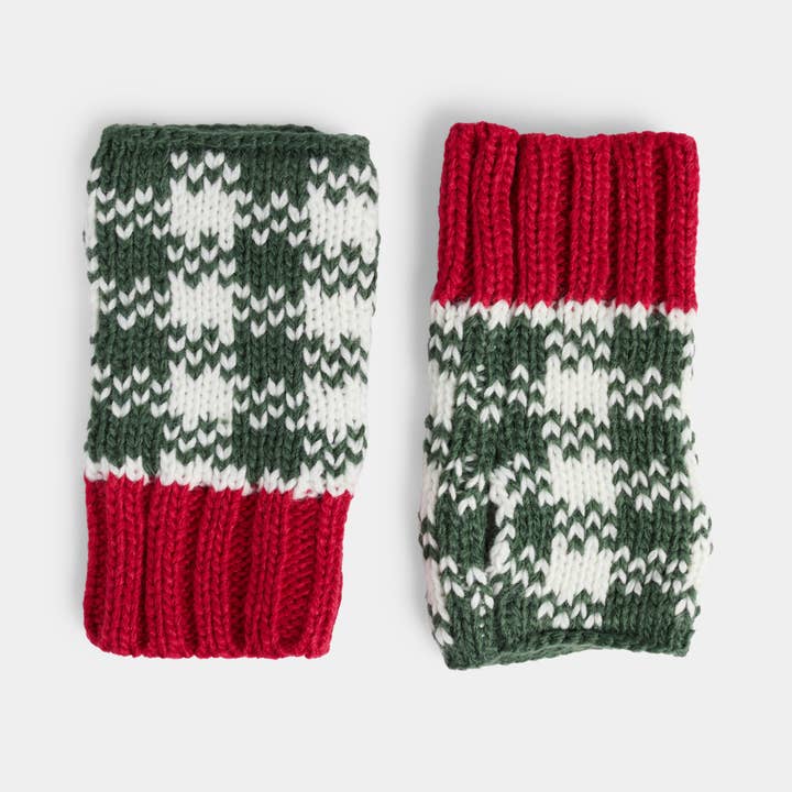 Holly Houndstooth Knit Fingerless Gloves - Christmas for wholesale by COCO + CARMEN