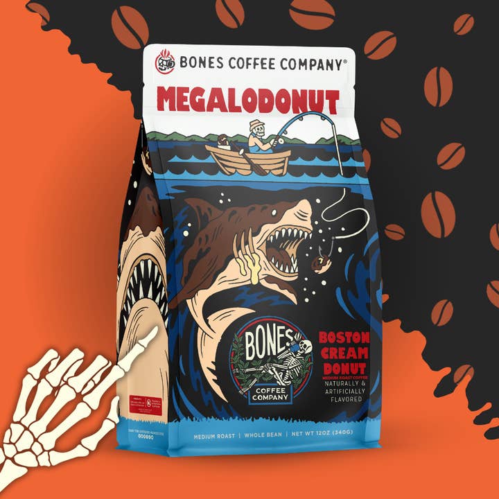 Bones Coffee Company - Wholesale Coffee Beans - Megalodonut Flavored Coffee | 12oz | Whole Bean & Ground0