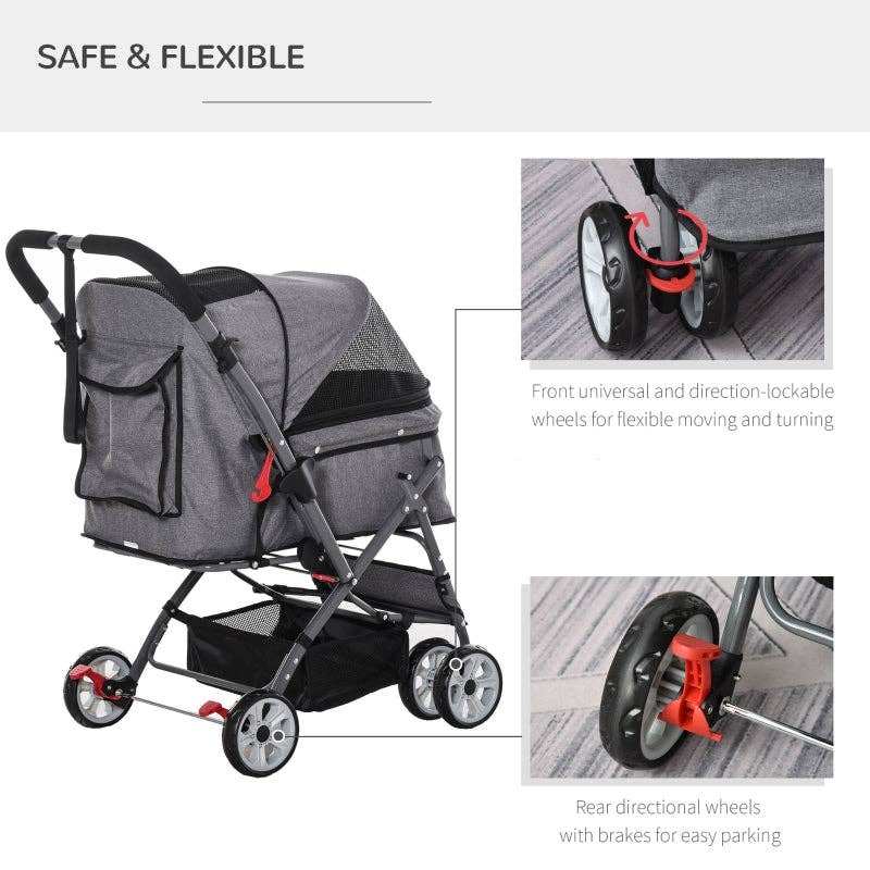 Furr-Baby Gifts - Wholesale Pet Carrier - Cat/Dog - Pet Foldable Travel Carriage Stroller with Reversible Handle4