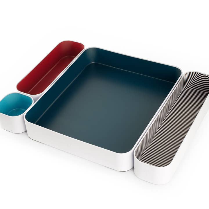 metal stacking bins + drawer organizers sets of 4 2" for wholesale by Three by Three Seattle