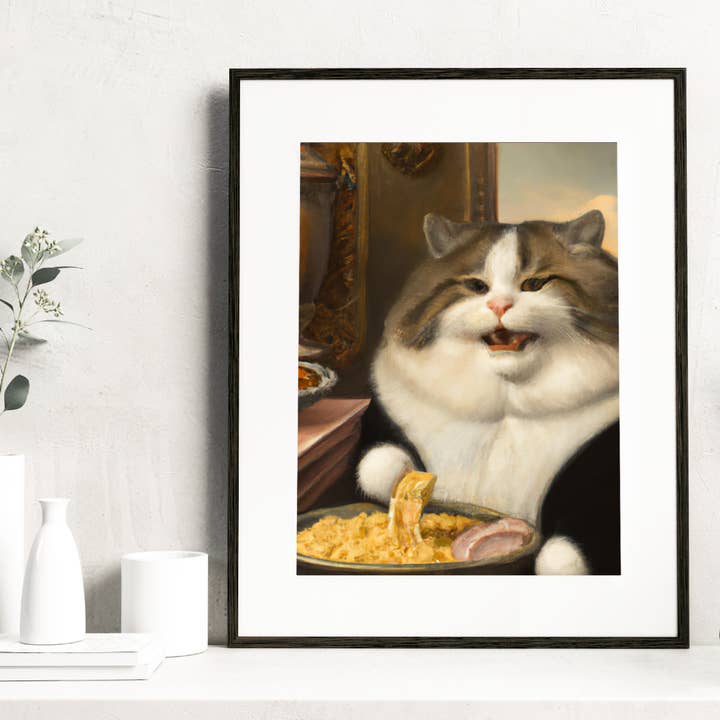 Impression d'art - Portrait de chat fantaisie Mac & Cheese Kitty Renaissance pour la vente par The Wolfshop