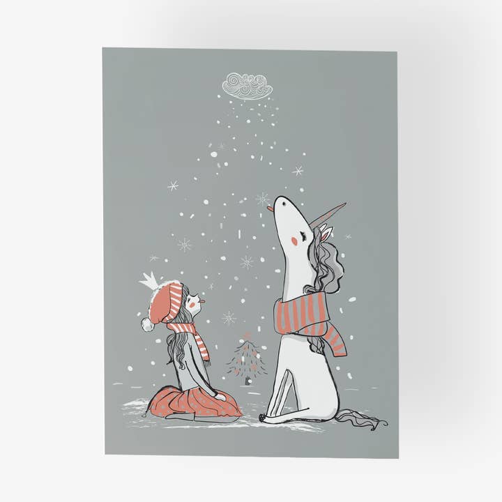 Cartão de Boas Festas de Inverno com Flocos de Neve e Unicórnio por atacado de Ritzy Rose