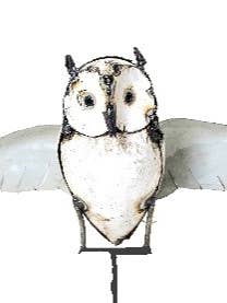 METAL WHITE OWL OPEN WINGS ON STICK for wholesale by Zimba-Arts