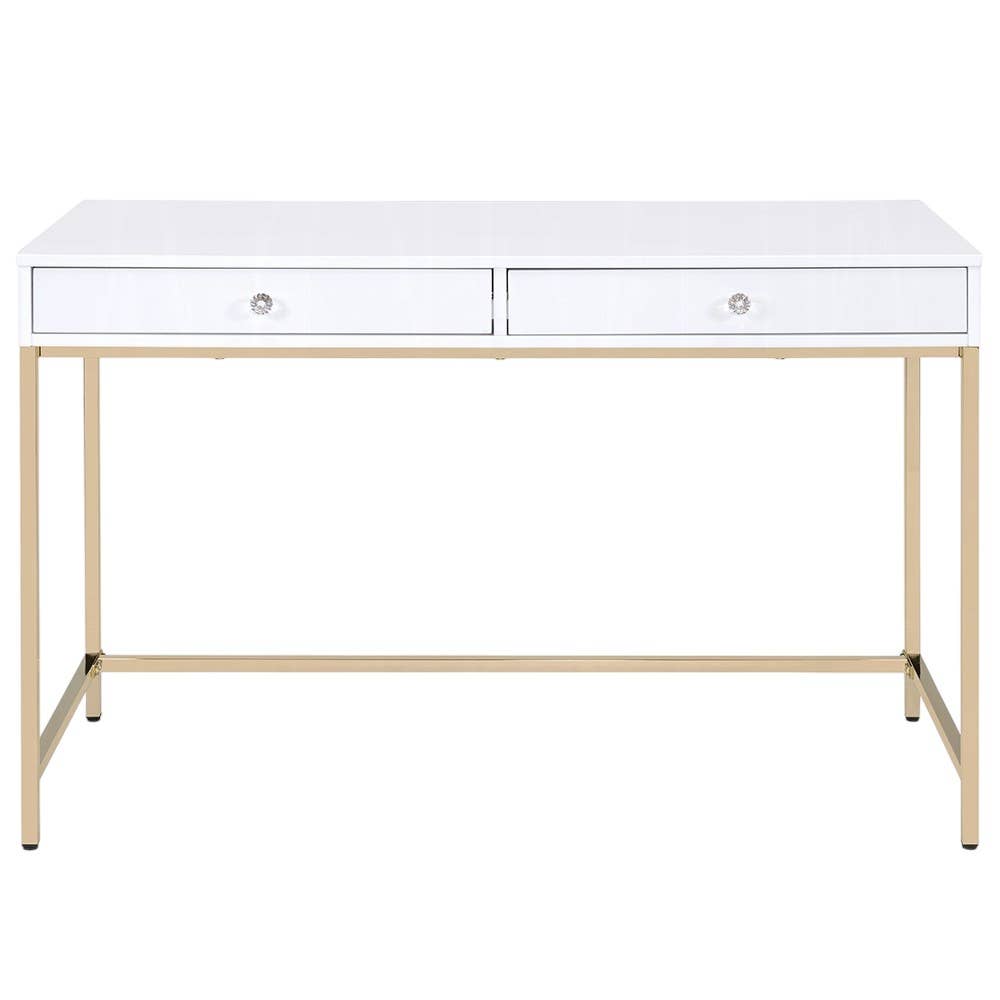 HomeRoots - Wholesale Console Table - 47" White And Gold Wood and Steel Vanity Table With Drawers1