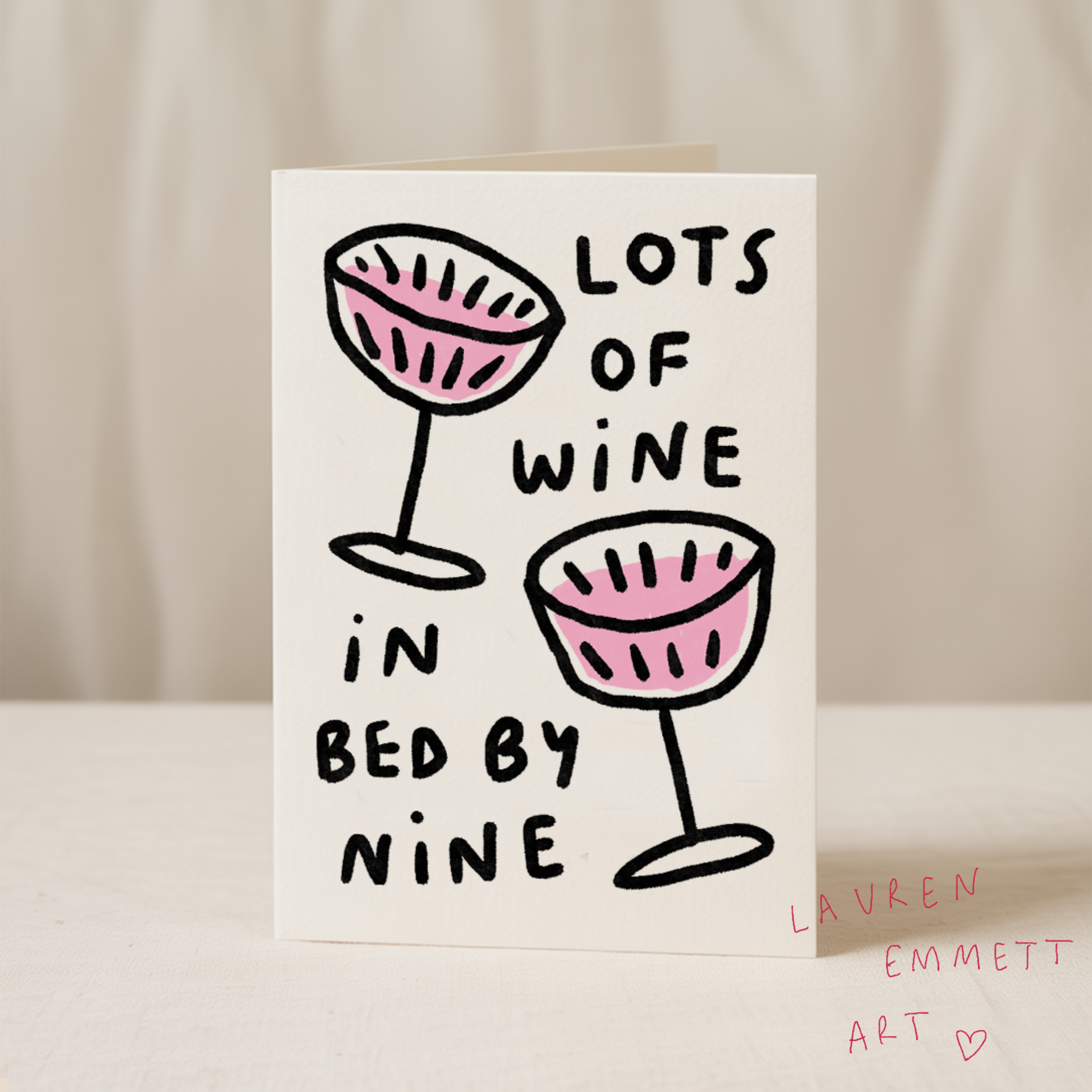 Blue Iris Designs Co - Wholesale Birthday Card - Lots of wine in bed by nine 5x7/A6 card - Collab X LEA0
