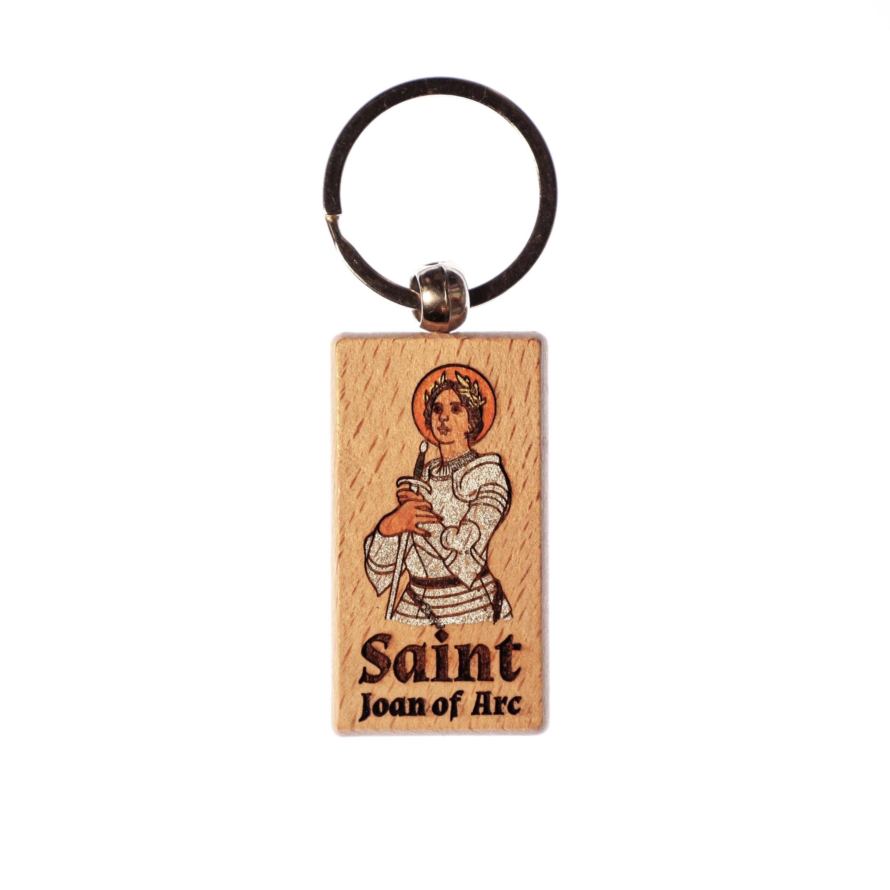 SercelPress - Wholesale Keychain - Unisex - Saint Joan of Arc, Hand-Colored, Solid Wood Keychain, Engraved in the USA, Catholic