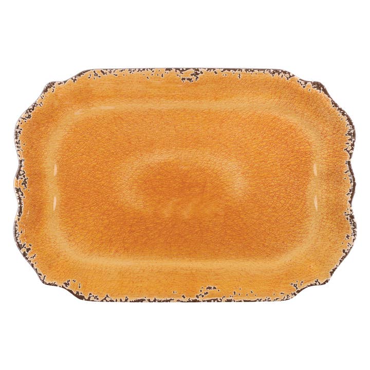 Crackle Melamine 20" Rectangle Tray, Orange for wholesale by Supreme Housewares