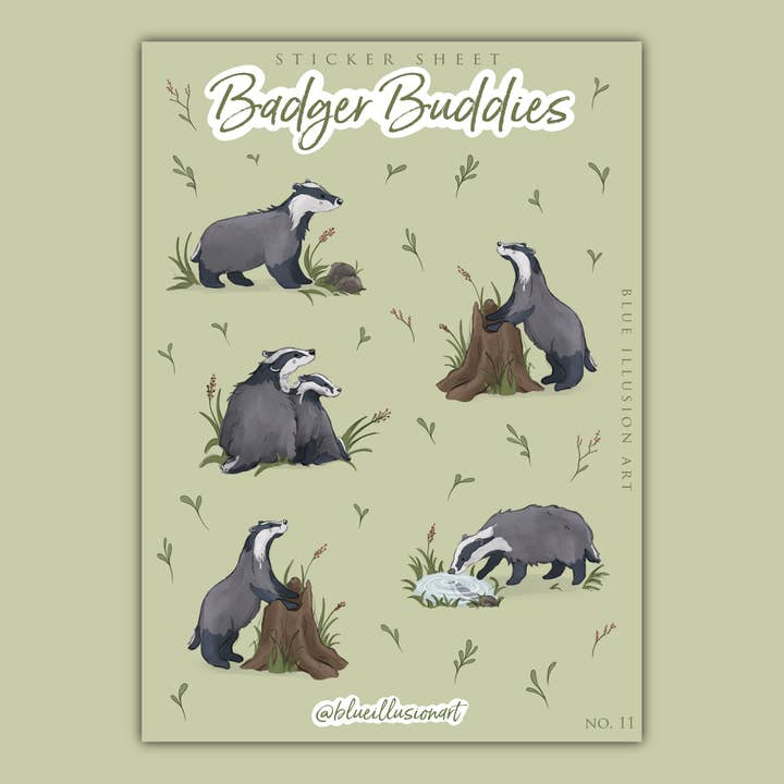 Badger Buddies | Foglio di Adesivi N. 11 per la vendita all'ingrosso da parte di Blue Illusion Art